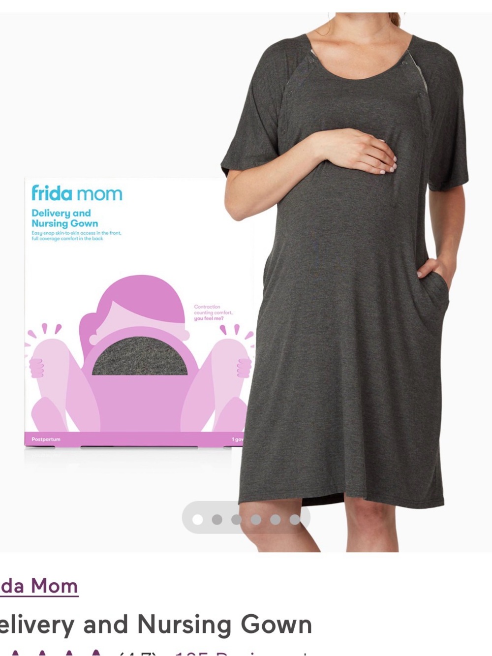 Frida Mom Charcoal Nursing & Delivery Gown